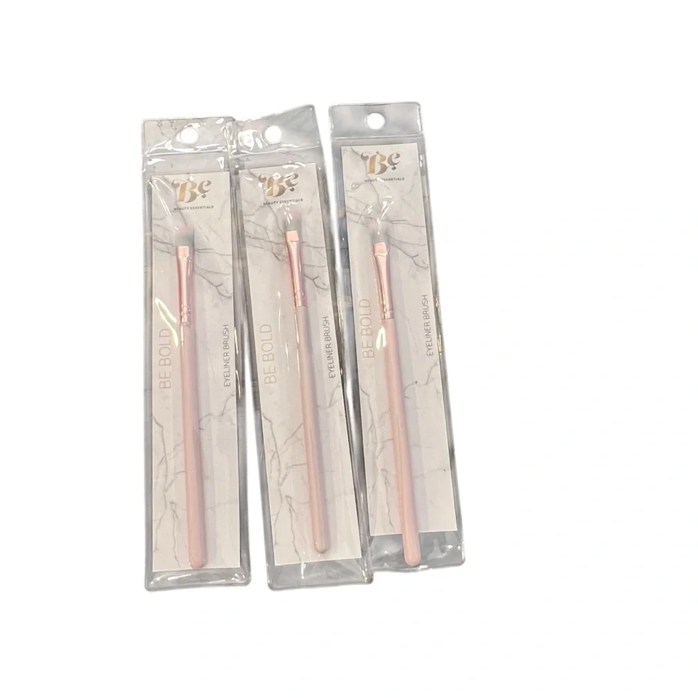 Beauty Essentials Makeup Brush 3 Pc Eyeliner Pink Handle NEW Pink Tipped Bristle